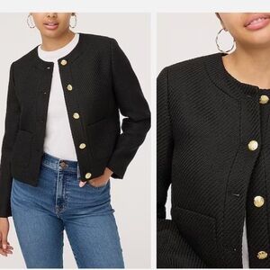 J. Crew Black Textured Blazer with Gold Buttons